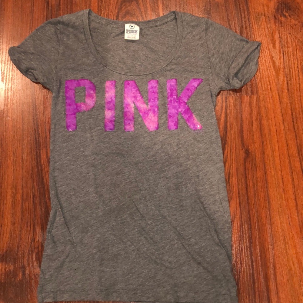 PINK gray sequins tee